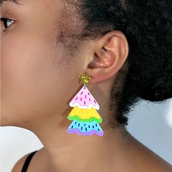 Colorful Christmas Tree Earrings - Picture 2 of 4